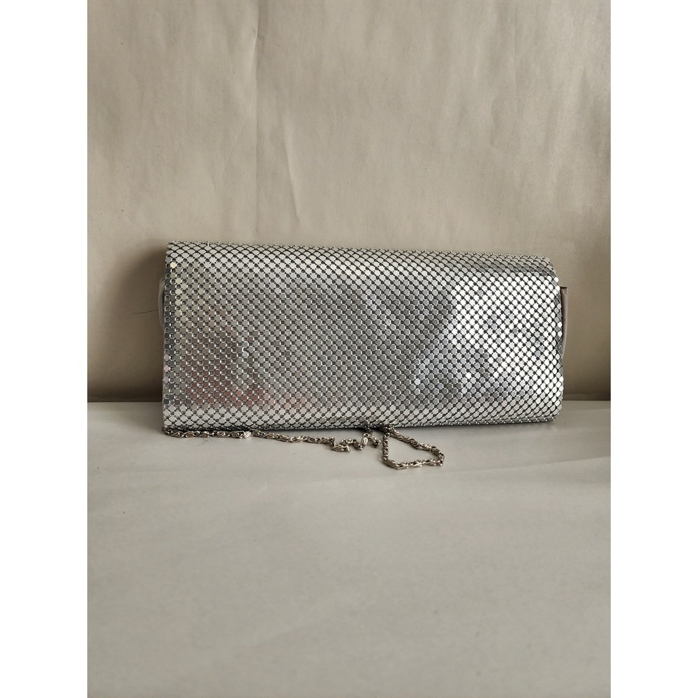 Silver Metal Mesh Clutch Evening Bag with Chain Strap Formal Prom Wedding